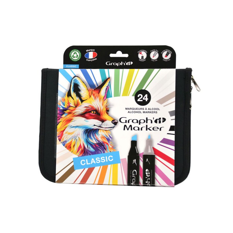 Trousse 24 marqueurs à alcool Graph'it Basics Colors