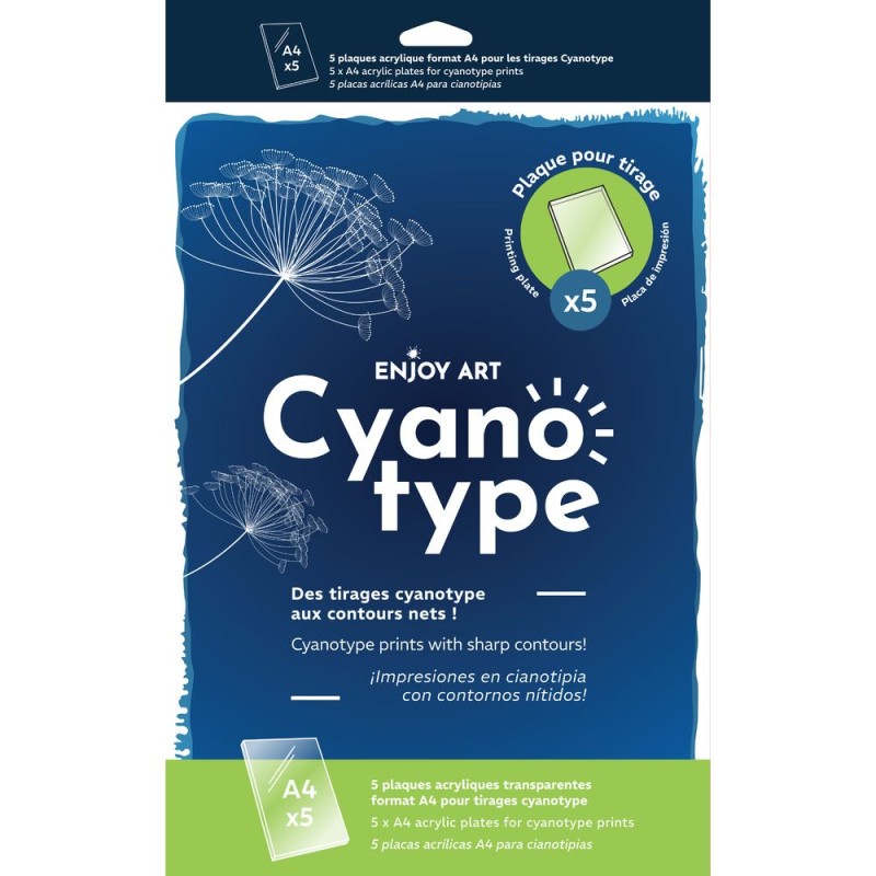 Lot de 5 plaques acryliques A4 pour cyanotype