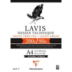 Bloc lavis technique Clairefontaine 200 g/m², 10 fls collés un côté