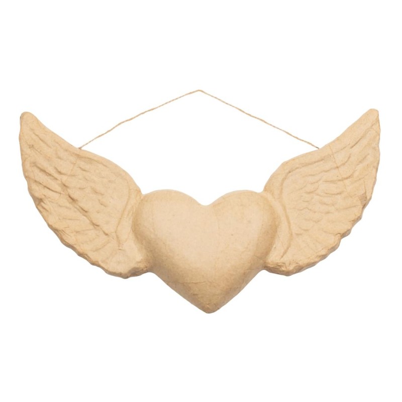 Ex-voto coeur avec ailes en papier maché - 28,5 cm