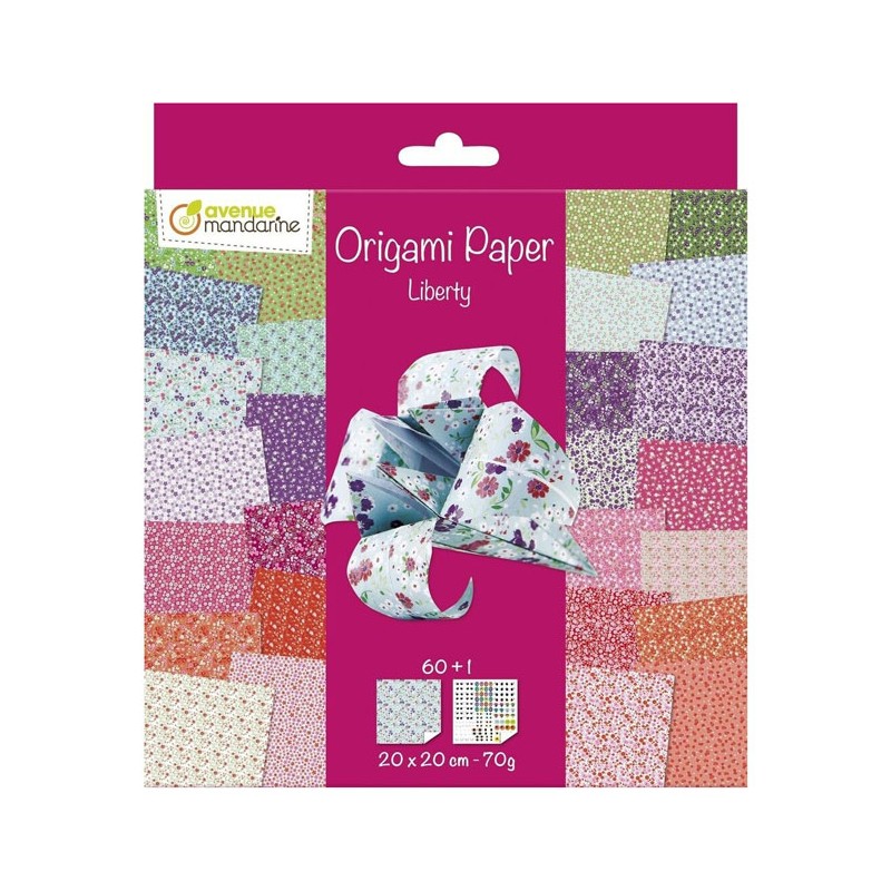 Papier Origami Liberty 20x20 cm , pochette de 60 fls 70 g/m²