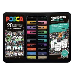 Mallette Posca Doodle Art by PHM, 20 marqueurs assortis