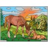 Tableau velours à colorier Jument et Poulain