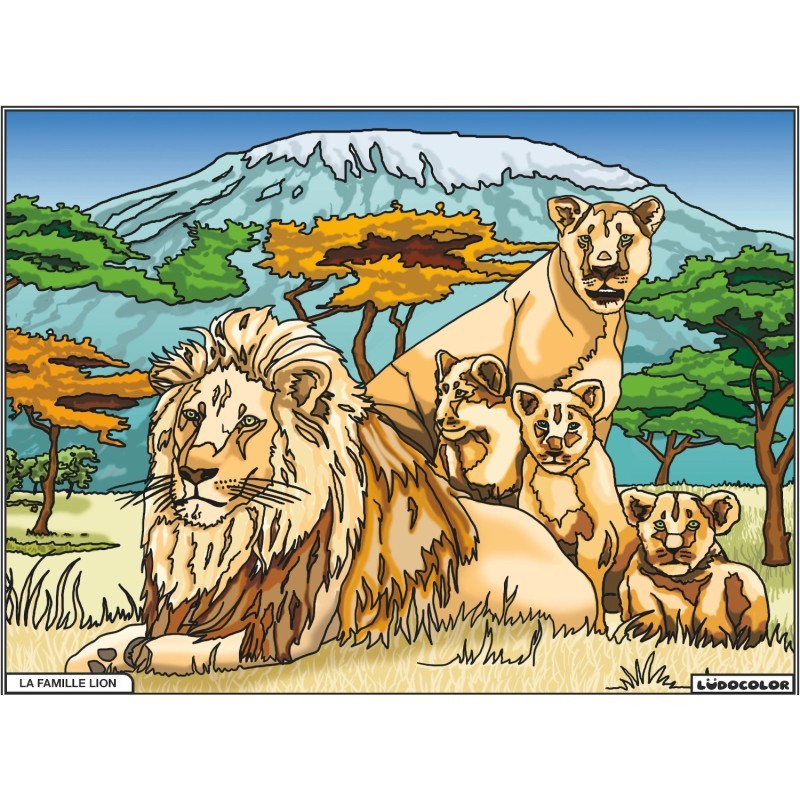 Tableau velours à colorier Famille Lion