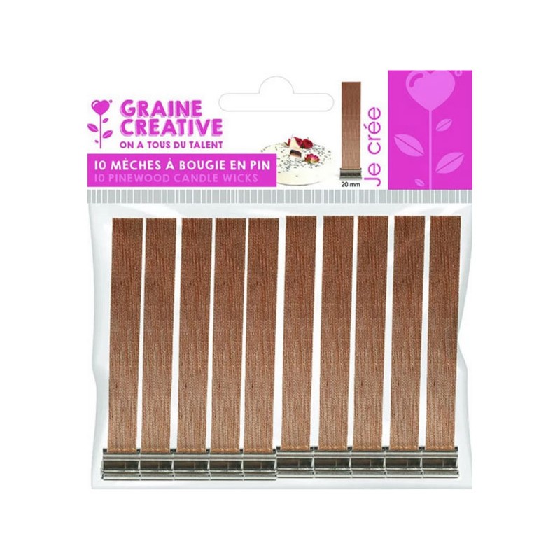Mèches à bougie en pin 20x130mm avec socle en métal x 10pcs