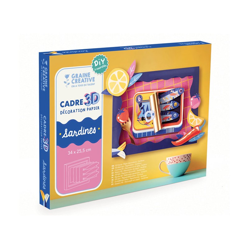 Cadre 3D décoration papier à assembler - Sardines 34x25,5cm