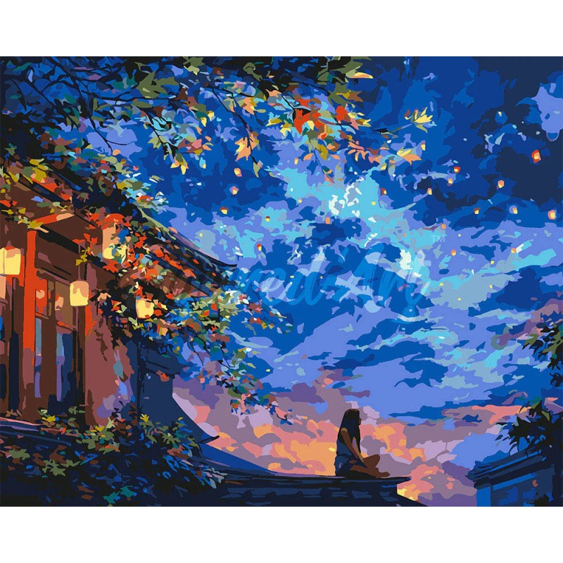 Peinture par numéros Vue nocture à la lanterne sur châssis 40x50 cm