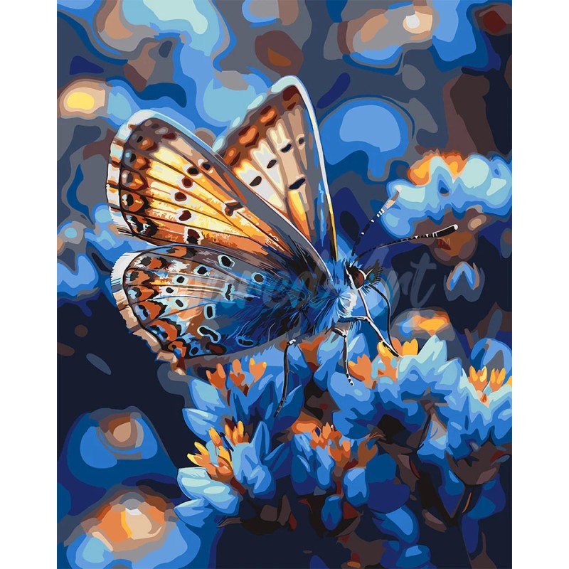 Peinture par numéros Papillons et Fleurs bleues sur châssis 40x50 cm
