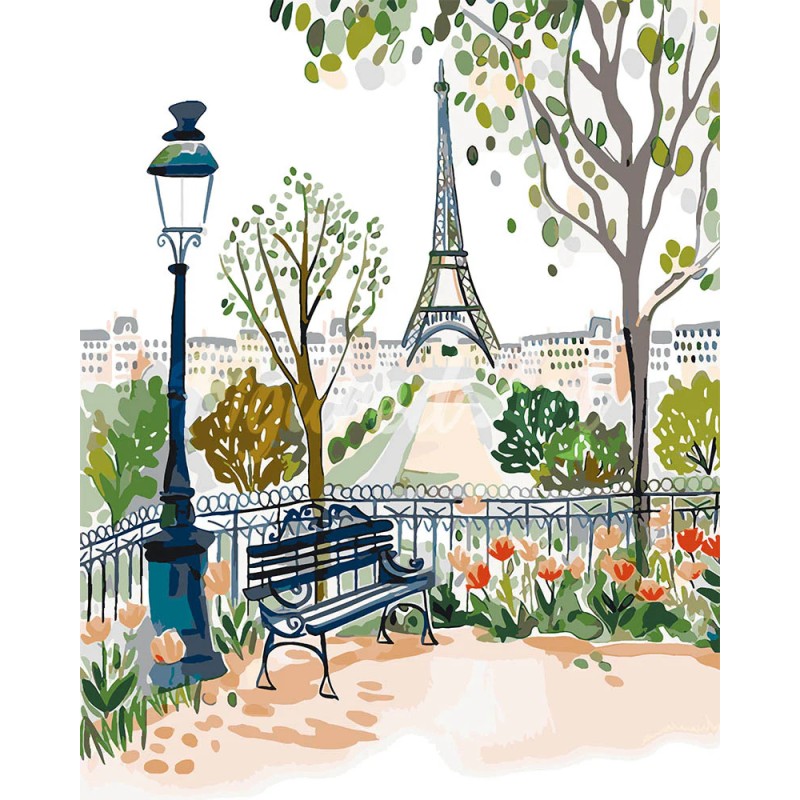 Peinture par numéros Aquarelle Jardin de Paris sur châssis 40x50 cm