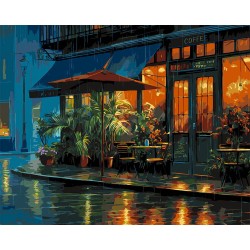 Peinture par numéros Café du coin pluvieux sur châssis 40x50 cm