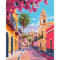 Peinture par numéros Rue animée de la vieille ville sur châssis 40x50 cm