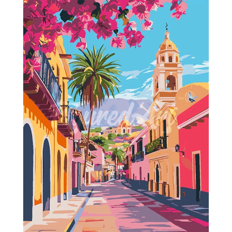 Peinture par numéros Rue animée de la vieille ville sur châssis 40x50 cm