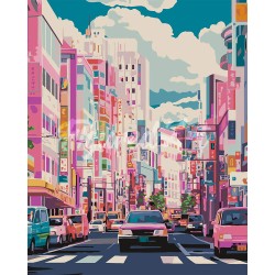 Peinture par numéros Rue animée du Japon sur châssis 40x50 cm