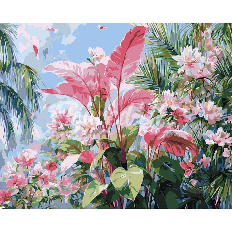 Peinture par numéros Floraison rose tropicale sur châssis 40x50 cm