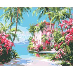 Peinture par numéros Maison de la côte paradisaique sur châssis 40x50 cm