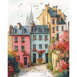 Peinture par numéros Vieille ville colorée sur châssis 40x50 cm