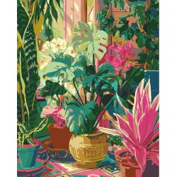 Peinture par numéros Jardin tropical intérieur sur châssis 40x50 cm
