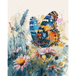 Peinture par numéros Papillon et Fleurs sur châssis 40x50cm