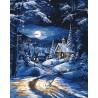 Peinture par numéros Cottage d’Hiver au Clair de Lune sur châssis 40x50cm