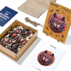 Puzzle en bois 2D x200pcs - Loup vibrant