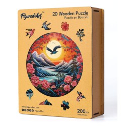 Puzzle en bois 2D x200pcs - Scène de Montagne au coucher du soleil