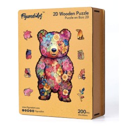 Puzzle en bois 2D x200pcs - Ours en peluche floral