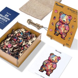 Puzzle en bois 2D x200pcs - Ours en peluche floral
