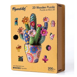 Puzzle en bois 2D x200pcs - Cactus fleuri en pot
