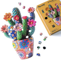 Puzzle en bois 2D x200pcs - Cactus fleuri en pot
