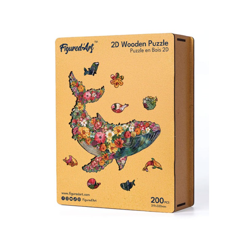 Puzzle en bois 2D x200pcs - Baleine florale