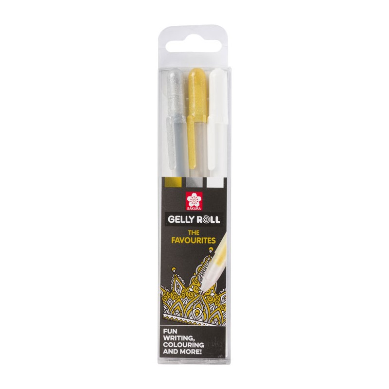 Etui Mix de 3 stylos à encre gel Gelly Roll Or, Argent et Blanc