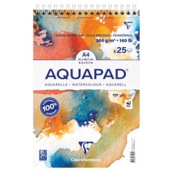 Bloc spiralé aquarelle Aquapad 300g/m²,  25 fls reliées petit côté