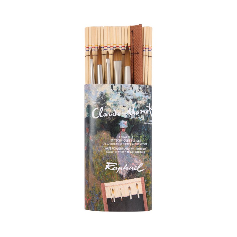 Set 5 pinceaux de voyage Raphaël en pincelier bambou Collection Monet