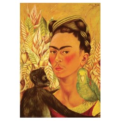 Puzzle 1000 pièces - Autoportait avec singe et perroquet, de Frida Kahlo