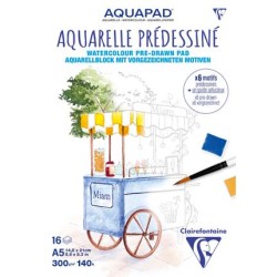 Bloc aquarelle prédessiné Voyage Gourmand, 16 fls 300 g/m² 14.8x21 cm
