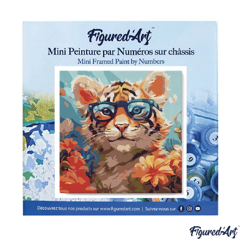 Peinture par numéros Bébé Tigre fantaisie et fleurs sur châssis 20x20 cm