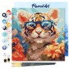 Peinture par numéros Bébé Tigre fantaisie et fleurs sur châssis 20x20 cm
