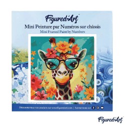 Peinture par numéros Girafe fantaisie et fleurs sur châssis 20x20 cm