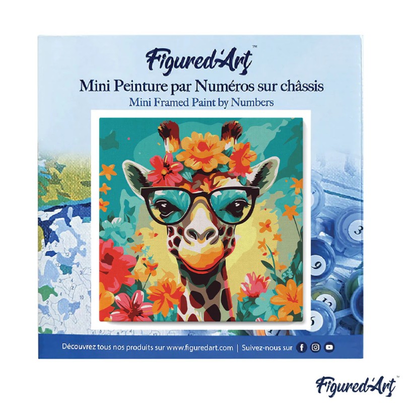 Peinture par numéros Girafe fantaisie et fleurs sur châssis 20x20 cm