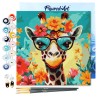 Peinture par numéros Girafe fantaisie et fleurs sur châssis 20x20 cm