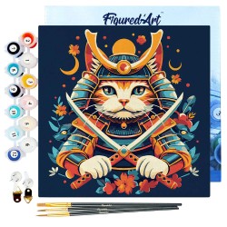 Peinture par numéros Chat Samouraï sur châssis 20x20 cm
