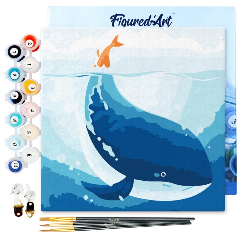 Peinture par numéros Baleine Bleue sur châssis 20x20 cm