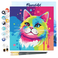 Peinture par numéros Chat Abstrait Pop Art sur châssis 20x20 cm