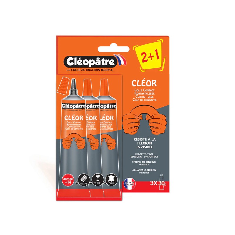 Lot de 3 tubes de colle contact multi-matériaux Cléor 30 g