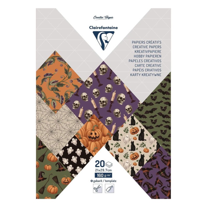 Bloc papier à motifs Halloween 160 g/m², 20 fls A4 assortis