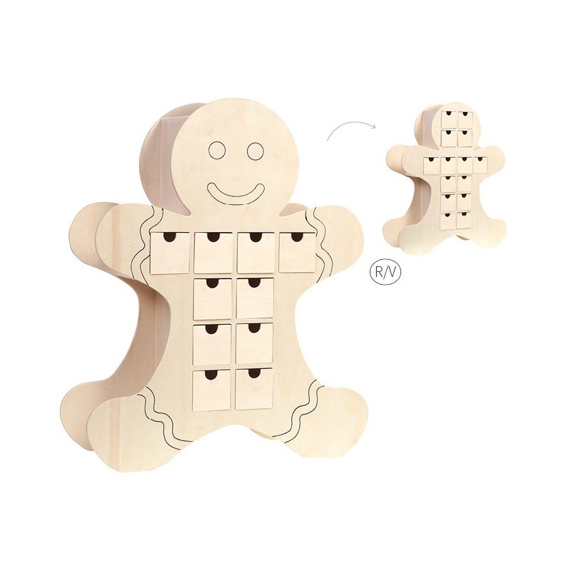 Calendrier de l'Avent en bois Bonhomme pain d'épice - Noël à croquer